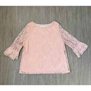 Elle Women’s Allover Floral Lace Pink Blouse Ruffles XXL‎ Lined